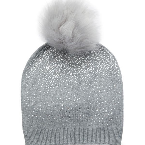 Adrienne Landau Studded Faux Fur Wool Blend Beanie